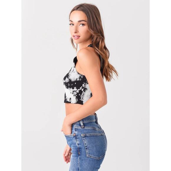 Cotton Citizen Ibiza Crop Tank Top Black White Tie Dye Ribbed Stretch - Medium - Picture 2 of 15